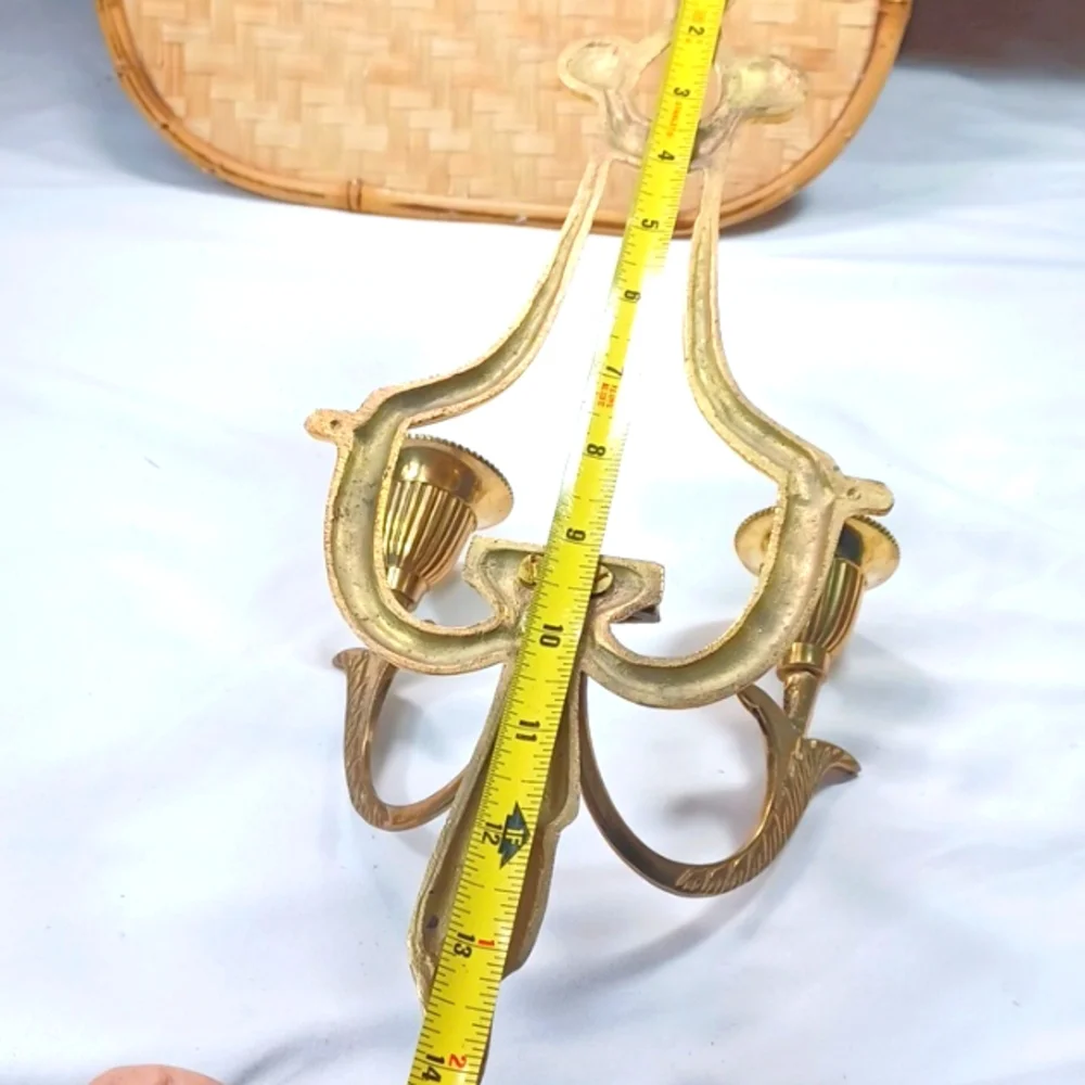 Brass Gold Wall Candle Holder NoGlobes Made In India 5Wx14 L